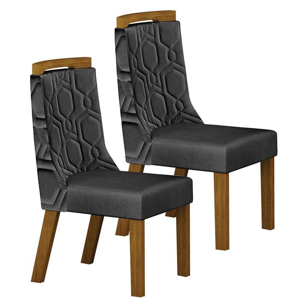 Cadeira para Mesa de Jantar Ágata MDF Kit 2 Peças Freijó Joli Chumbo - Leifer Móveis