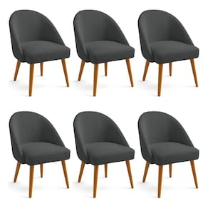 Kit 06 Cadeiras Poltrona de Jantar Estofada Luna Boucle Grafite Pés Palito Castanho - Pallazio