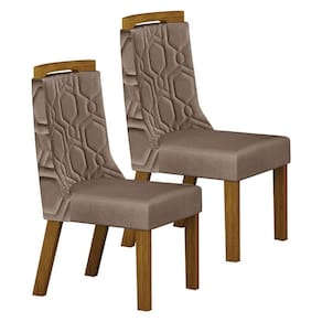 Cadeira para Mesa de Jantar Ágata MDF Kit 2 Peças Freijó Joli Camurça - Leifer Móveis