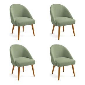 Kit 04 Cadeiras Poltrona de Jantar Estofada Luna Boucle Verde Pistache Pés Palito Castanho - Pallazio