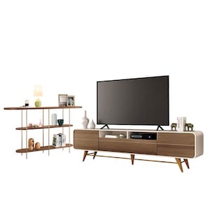 Rack Bancada Época com Aparador Infinity Castanho Off White - HB Móveis