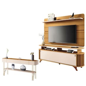 Rack Bancada Alba com Painel Curv com Aparador Vivant Cinamomo Off White - HB Móveis
