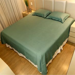 Colcha Cobre Leito Casal Poliester Matelado Liso 3pcs Verde