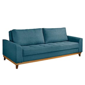 Sofá Living Casal 3 Lugares Alegra Linho Poliéster Azul - Estofart