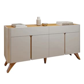 Buffet Aros 4 Portas Pés Madeira Maciça - Off White/Naturale - Mavaular