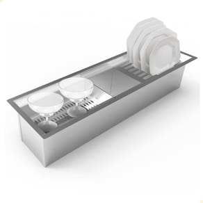 Calha Úmida Organizadora Saro De Embutir Sobreposta Em Inox 65cm Com 3 Módulos CL65