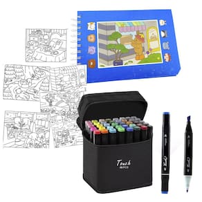 Canetinhas 48 Cores Ponta Dupla Livro Pintar Ursinho Fofo Capa Dura 100 Folhas Desenho Divertido Pintura Hobbie Lazer