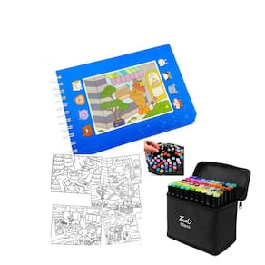 Canetinhas 60 Cores Livro De Colorir Desenho Ursinho Fofo Capa Dura Ponta Dupla Estojo Material
