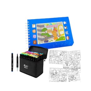 Canetinhas 60 Cores Livro De Pintar Ursinho Fofo Ponta Dupla Capa Dura Estojo Desenho Arte Divertido Pintura Hobbie Lazer