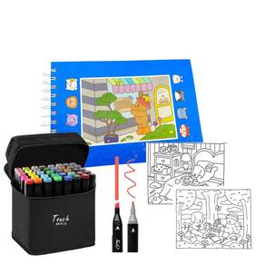 Canetinhas 48 Cores Livro De Colorir Ursinho Fofo 100 Paginas Caneta Ponta Dupla Estojo Caderno