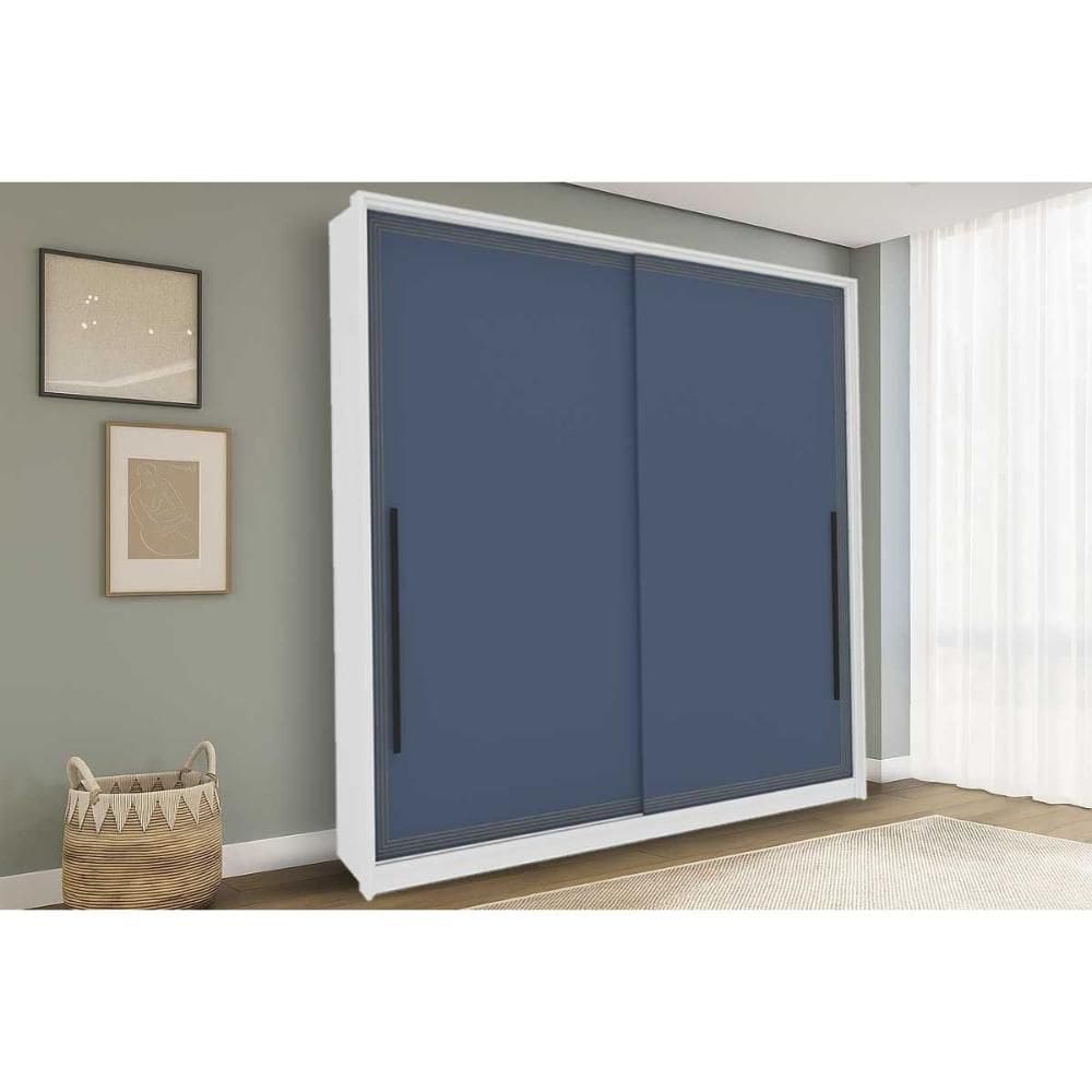 Guarda Roupa Casal 2 Portas de Correr e 2 Gavetas Valência Branco/Azul - Politorno