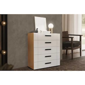 Cômoda de Quarto Lisboa c/ 5 Gavetas Freijo/Creme - Politorno