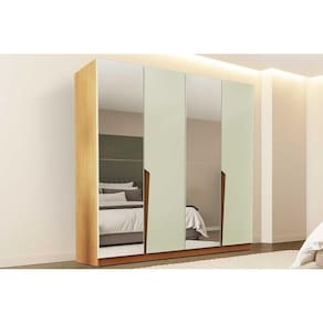 Guarda Roupa Casal 4 Portas (2 c/ Espelho) e 4 Gavetas Porto Freijo/Verde - Politorno