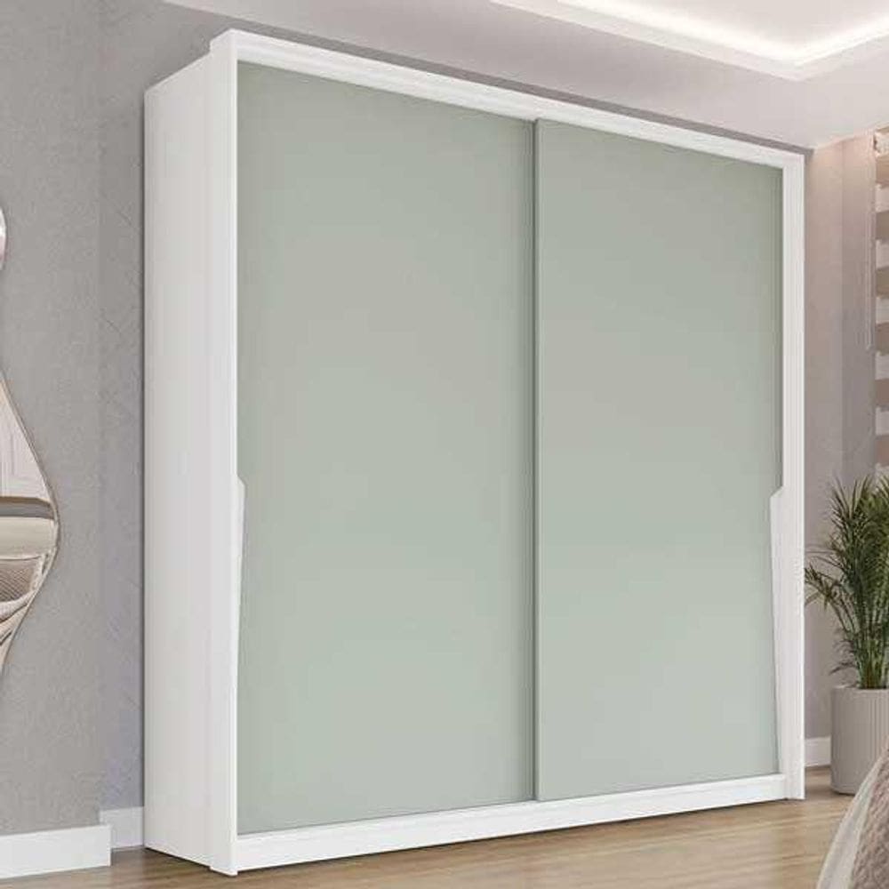 Guarda Roupa Casal 2 Portas de Correr e 2 Gavetas Porto Branco/Verde - Politorno