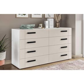 Cômoda de Quarto Lisboa c/ 8 Gavetas Branco/Creme - Politorno