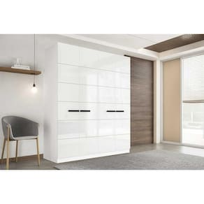 Guarda Roupa Casal 4 Portas e 4 Gavetas Lisboa Branco - Politorno