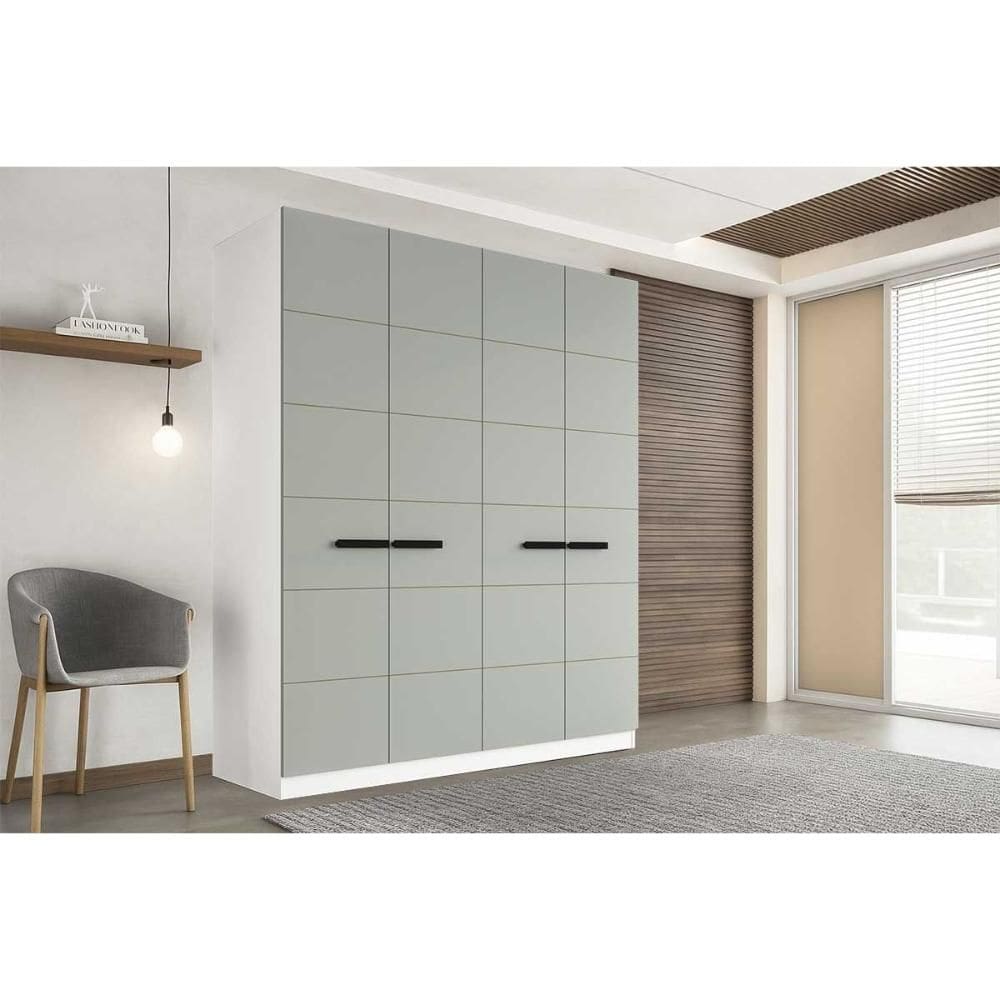 Guarda Roupa Casal 4 Portas e 4 Gavetas Lisboa Branco/Verde - Politorno