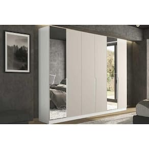 Guarda Roupa Casal 6 Portas (2 c/ Espelho) e 4 Gavetas Porto Branco/Creme - Politorno