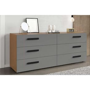 Cômoda de Quarto Lisboa c/ 6 Gavetas Freijo/Cinza - Politorno