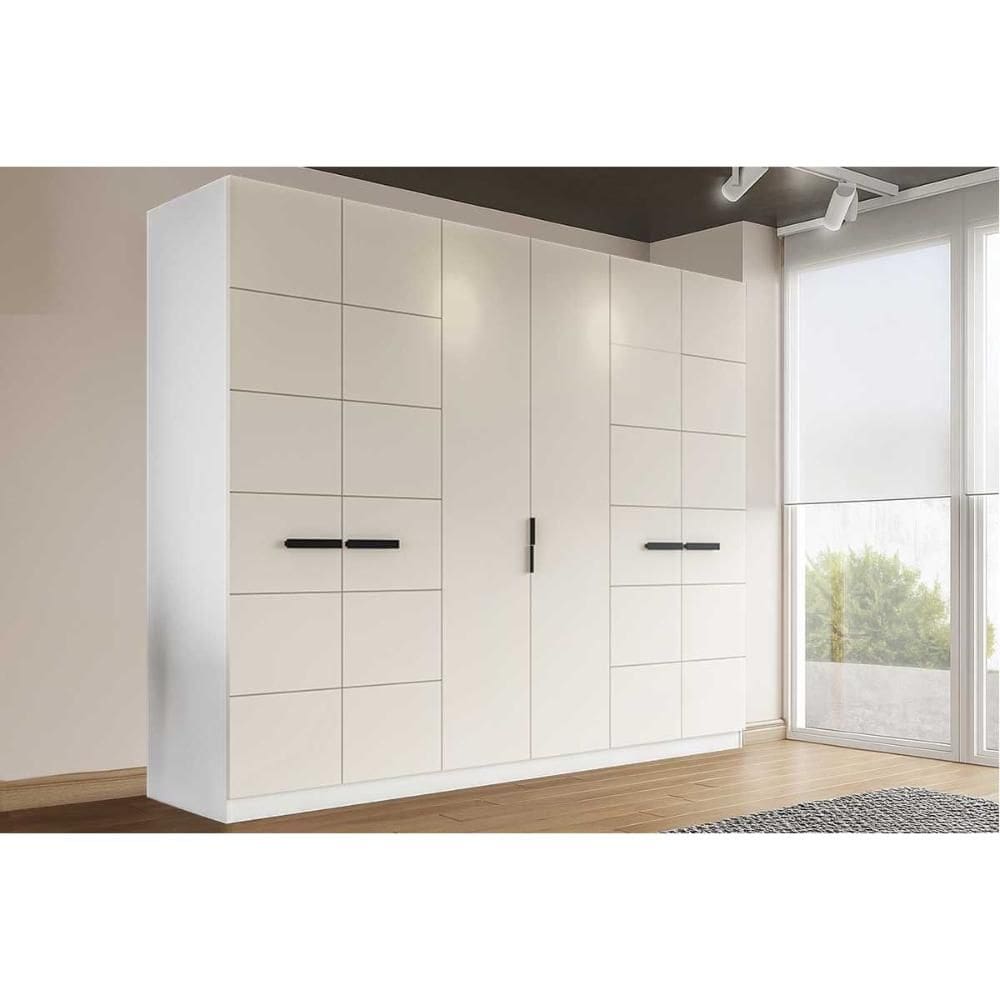 Guarda Roupa Casal 6 Portas e 4 Gavetas Lisboa Branco/Creme - Politorno