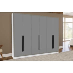 Guarda Roupa Casal 6 Portas e 4 Gavetas Valência Branco/Cinza - Politorno