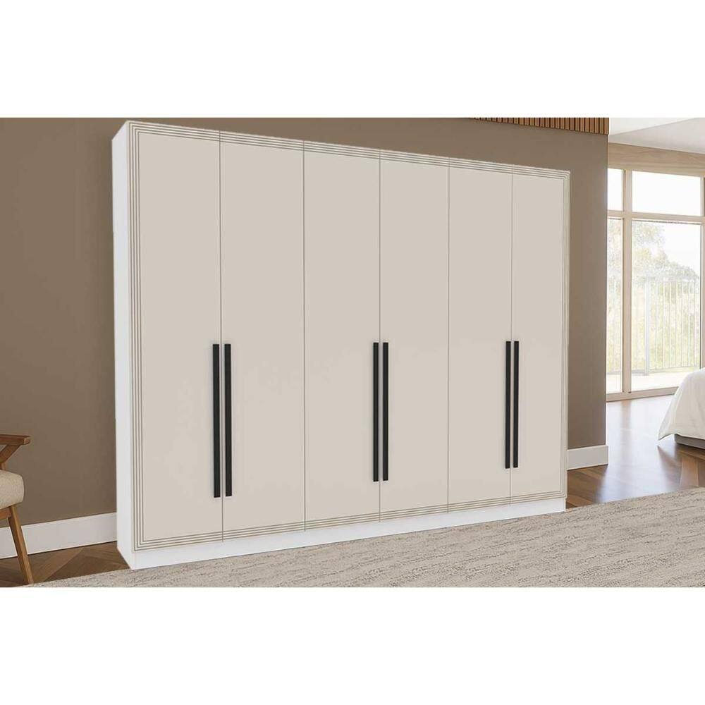 Guarda Roupa Casal 6 Portas e 4 Gavetas Valência Branco/Creme - Politorno
