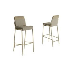 Banqueta Sala de Jantar Duo 1753 Kit 2 Un Dourado/Linho Bamboo/Courano Bamboo - Carraro