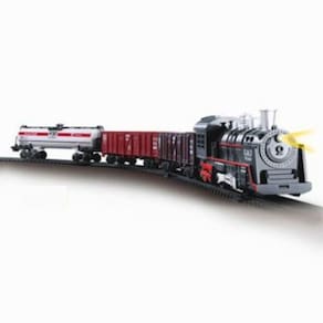 Trem Locomotiva com Luz Som DM Toys 4 Vagoes 16 Pecas Pistal Oval Medindo 240cm Brinquedo Recreativo