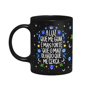Caneca Proteção Olho grego - A luz que me guia - Preta