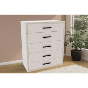 Cômoda de Quarto Valência c/ 5 Gavetas Branco/Creme - Politorno