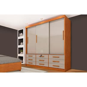 Guarda Roupa Casal 3 Portas de Correr e 9 Gavetas Chicago Cinamomo/Off White - Tcil Móveis