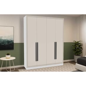 Guarda Roupa Casal 4 Portas e 4 Gavetas Valência Branco/Creme - Politorno