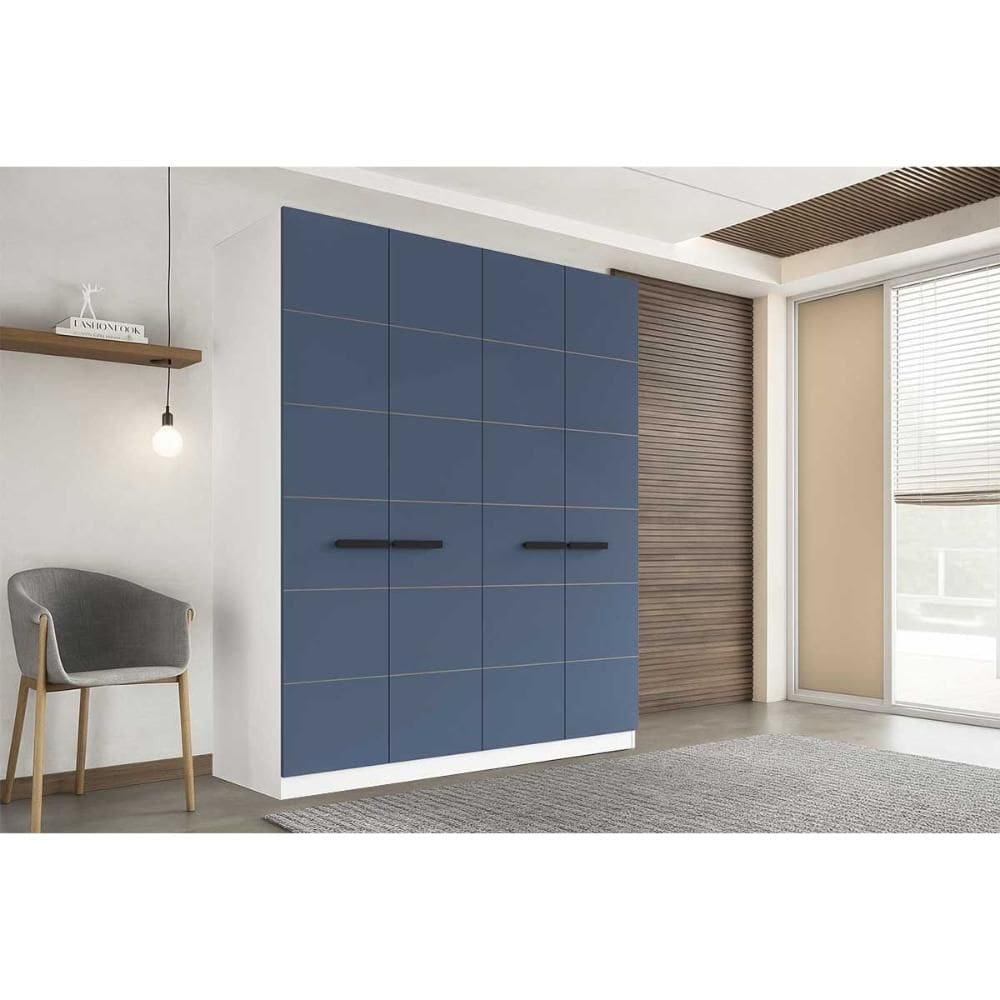 Guarda Roupa Casal 4 Portas e 4 Gavetas Lisboa Branco/Azul - Politorno
