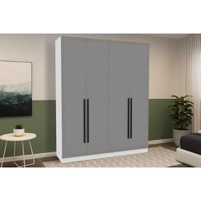 Guarda Roupa Casal 4 Portas e 4 Gavetas Valência Branco/Cinza - Politorno