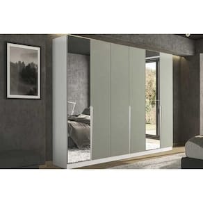Guarda Roupa Casal 6 Portas (2 c/ Espelho) e 4 Gavetas Porto Branco/Verde - Politorno