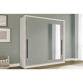 Guarda Roupa Casal 2 Portas de Correr (1 c/ espelho) e 2 Gavetas Valência Branco/Verde - Politorno
