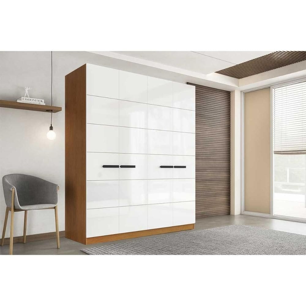 Guarda Roupa Casal 4 Portas e 4 Gavetas Lisboa Freijo/Branco - Politorno