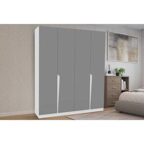 Guarda Roupa Casal 4 Portas e 4 Gavetas Porto Branco/Cinza - Politorno