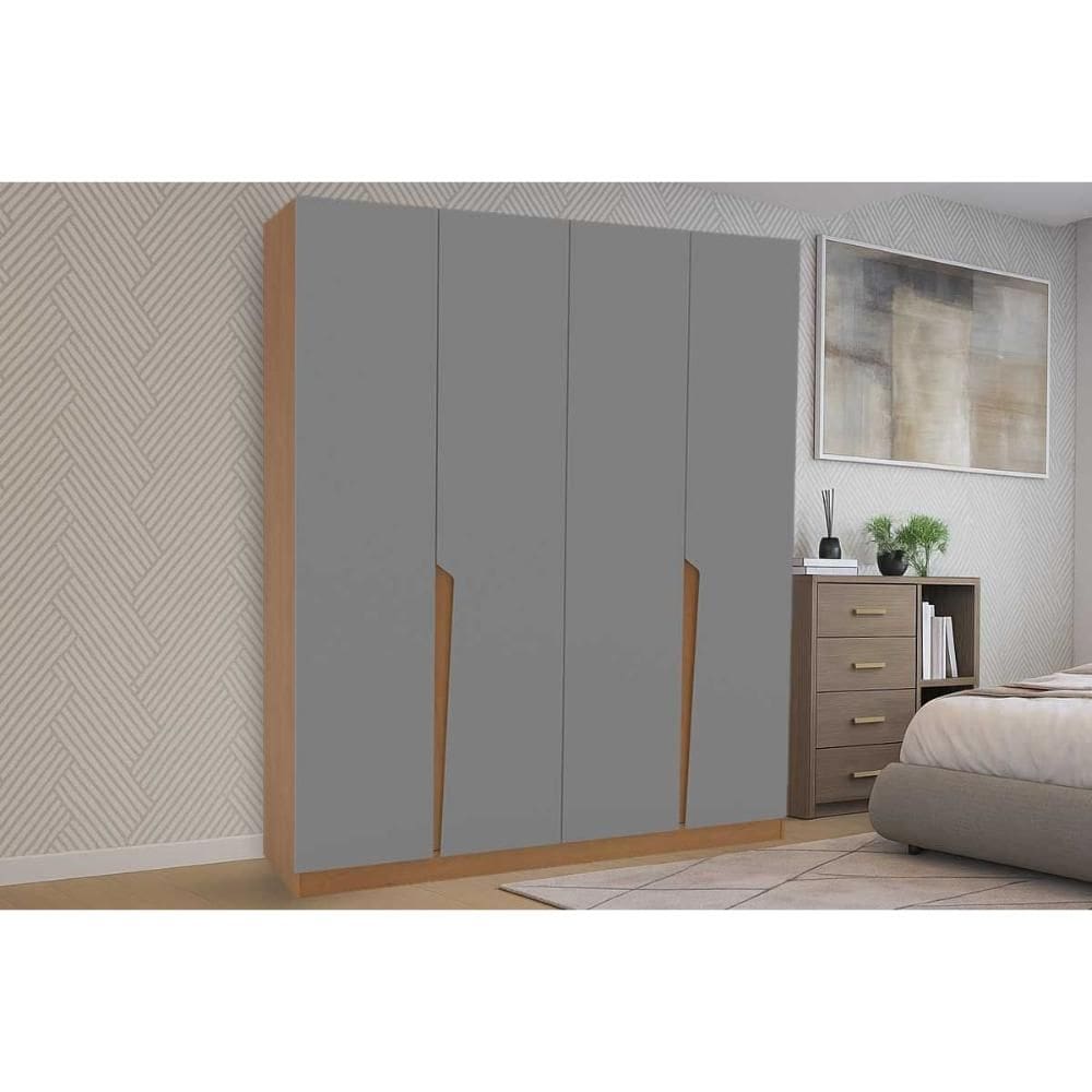 Guarda Roupa Casal 4 Portas e 4 Gavetas Porto Freijo/Cinza - Politorno