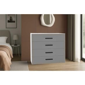Cômoda de Quarto Valência c/ 4 Gavetas Branco/Cinza - Politorno