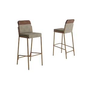 Banqueta Sala de Jantar Duo 1753 Kit 2 Un Rose/Linho Areia/Courano Caramelo - Carraro