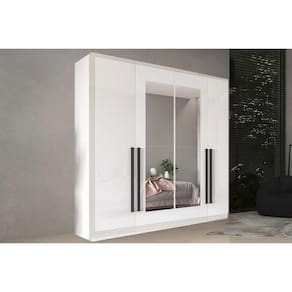 Guarda Roupa Casal 4 Portas (2 c/ Espelho) e 4 Gavetas Valência Branco - Politorno