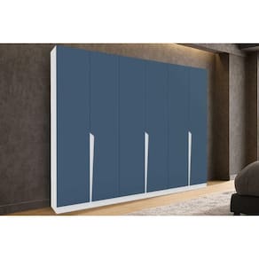 Guarda Roupa Casal 6 Portas e 4 Gavetas Porto Branco/Azul - Politorno