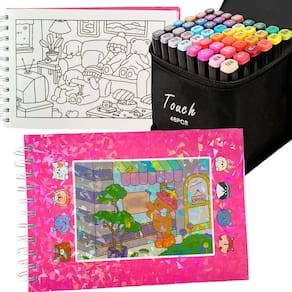 Livro Colorir Pintar Ursinho Fofo Canetinhas 48 Cores 100 Paginas Capa Dura Caneta Ponta Dupla