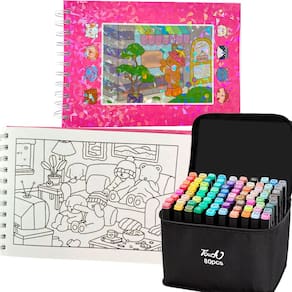 Livro De Pintar Color Com Canetinhas 80 Cores 100 Paginas Capa Dura Estojo Caneta Permanente Ponta Dupla