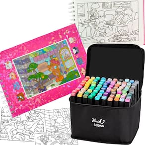 Livro De Pintar Canetinhas 80 Cores Capa Dura 100 Paginas Caneta Permanente Desenho Ursinhos