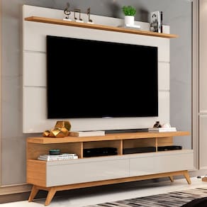 Rack com Painel para TV Até 60 Polegadas Vivare 2 Gavetas Natural/Off White - Giga Móveis