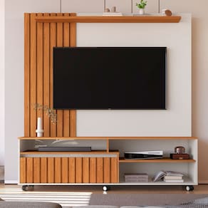 Estante para TV Até 65 Polegadas Havana 1 Gaveta Ripado Off White/Natural - Giga Móveis