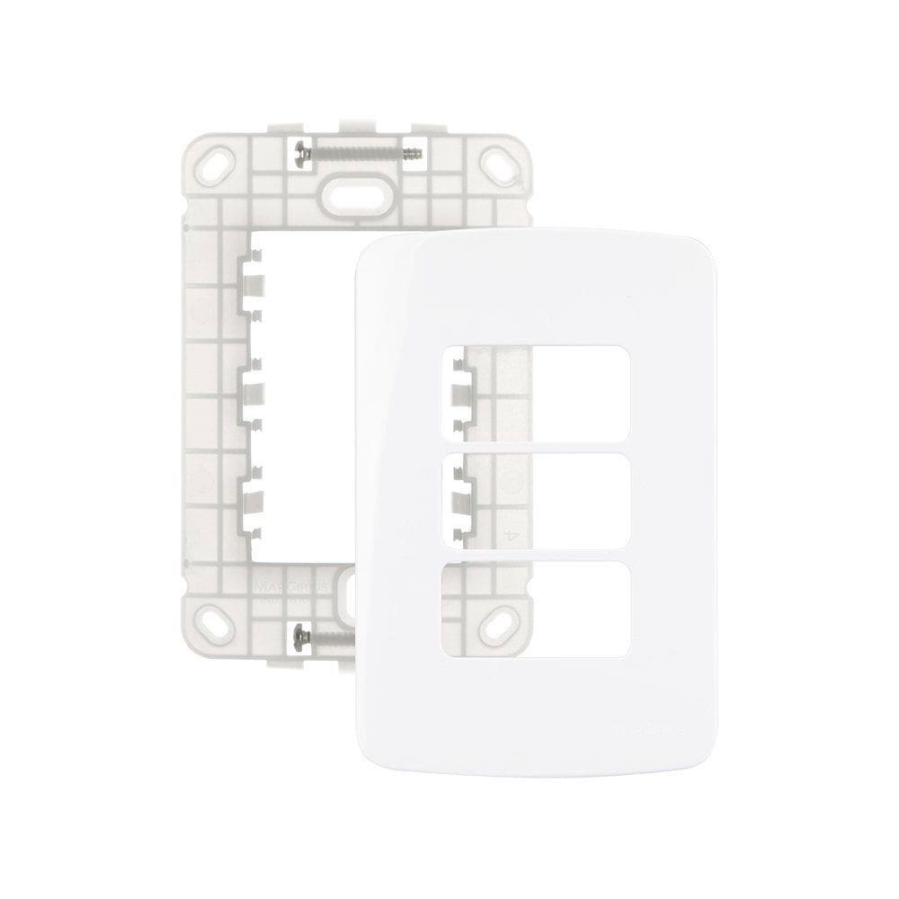Placa com Suporte MarGirius B3 4x4 para 2 Módulos Horizontais Branca