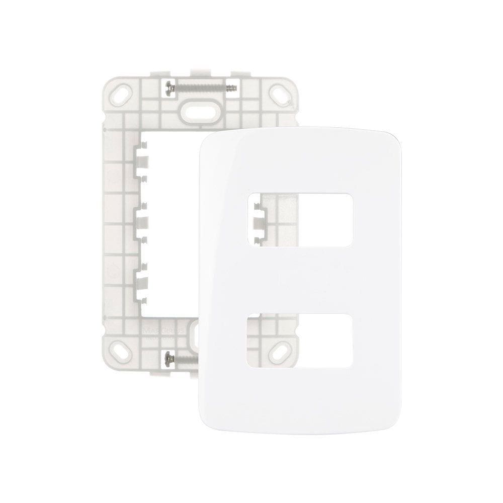 Placa com Suporte MarGirius B3 4x2 para 2 Módulos Horizontais Distanciados Branca